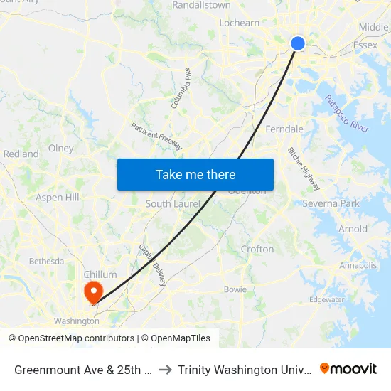 Greenmount Ave & 25th St Sb to Trinity Washington University map