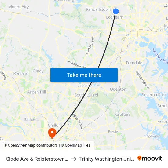 Slade Ave & Reisterstown Rd Wb to Trinity Washington University map