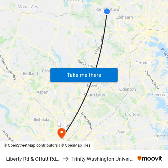 Liberty Rd & Offutt Rd Sb to Trinity Washington University map