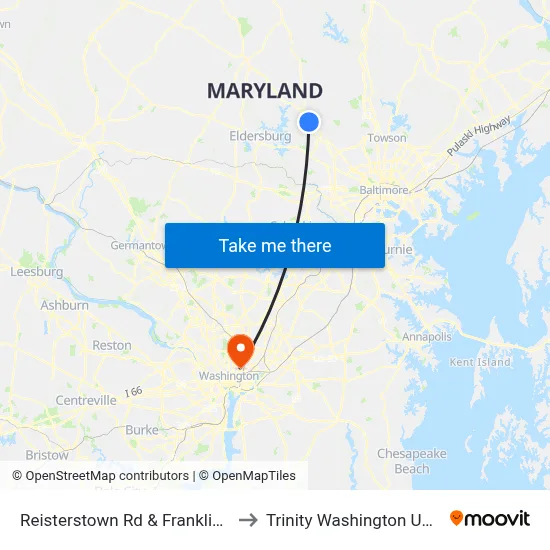 Reisterstown Rd & Franklin Blvd Sb to Trinity Washington University map