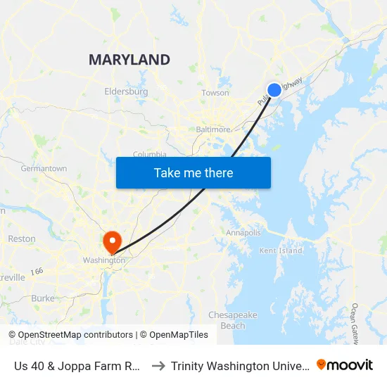 Us 40 & Joppa Farm Rd Wb to Trinity Washington University map