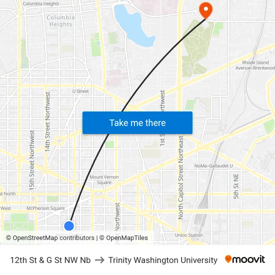 12th St & G St NW Nb to Trinity Washington University map
