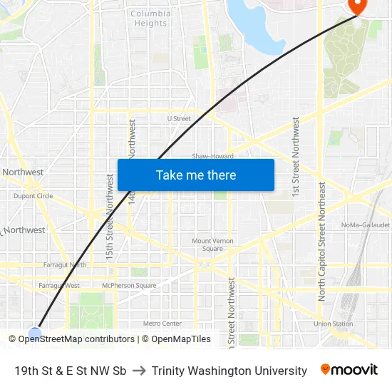 19th St & E St NW Sb to Trinity Washington University map