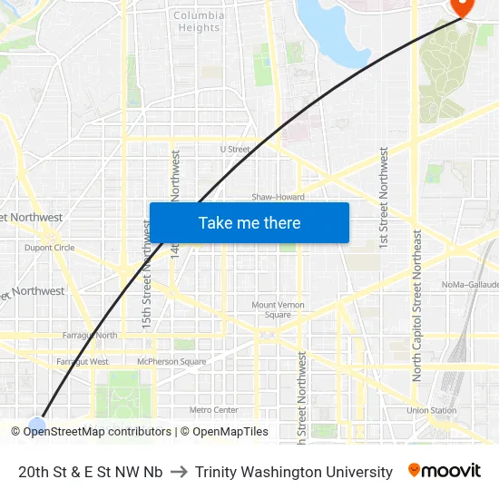 20th St & E St NW Nb to Trinity Washington University map