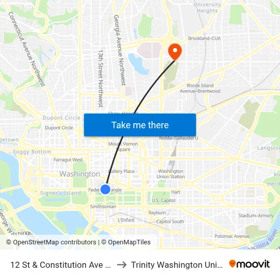 12 St & Constitution Ave NW Nb to Trinity Washington University map