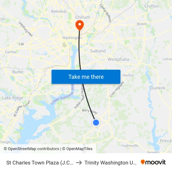 St Charles Town Plaza (J.C. Penney) to Trinity Washington University map