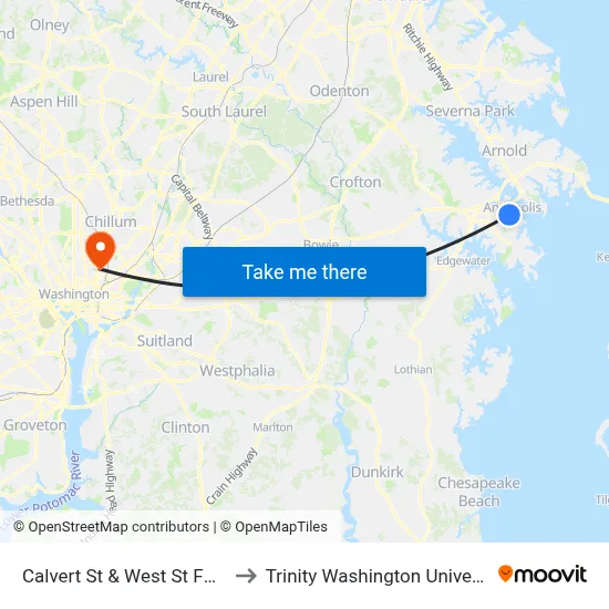 Calvert St & West St FS Nb to Trinity Washington University map