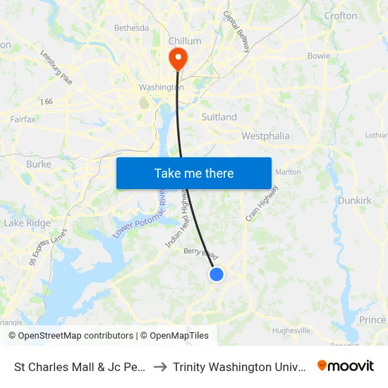 St Charles Mall & Jc Penney to Trinity Washington University map