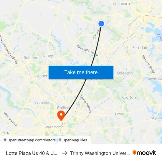 Lotte Plaza Us 40 & Us 29 to Trinity Washington University map
