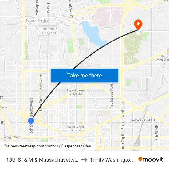 15th St & M & Massachusetts Ave NW Mid Nb to Trinity Washington University map