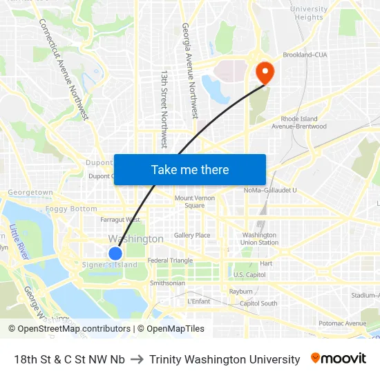 18th St & C St NW Nb to Trinity Washington University map