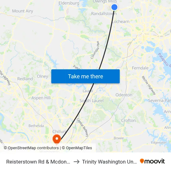 Reisterstown Rd & Mcdonough Rd to Trinity Washington University map