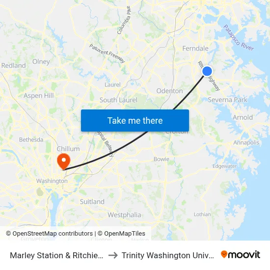 Marley Station & Ritchie Hwy to Trinity Washington University map