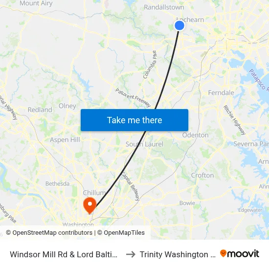 Windsor Mill Rd & Lord Baltimore Dr FS Wb to Trinity Washington University map