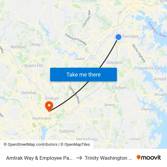 Amtrak Way & Employee Parking Lot Nb to Trinity Washington University map