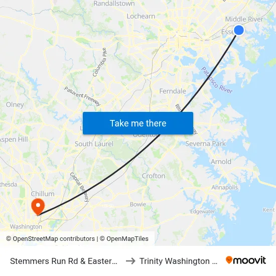Stemmers Run Rd & Eastern Blvd FS Sb to Trinity Washington University map