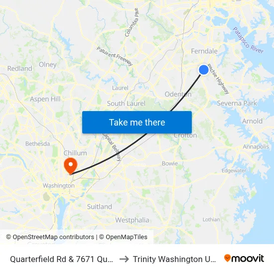 Quarterfield Rd & 7671 Quarterfield to Trinity Washington University map