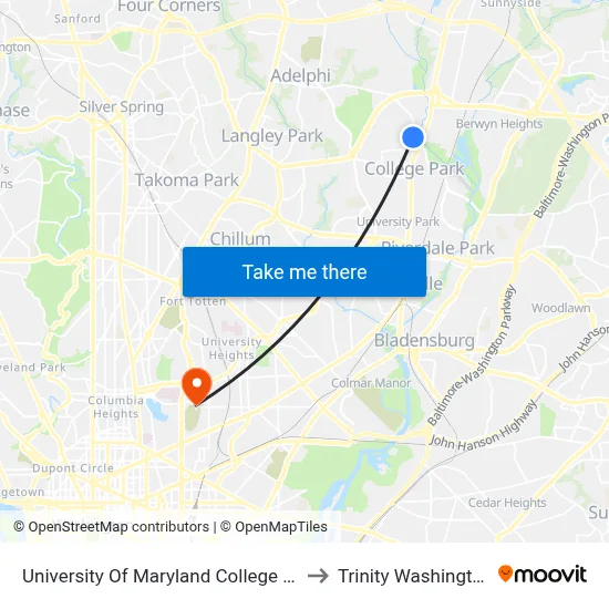 University Of Maryland College Park (Stadium Dr.) Nb to Trinity Washington University map