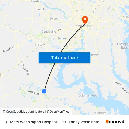 3 - Mary Washington Hospital (Main Entrance) to Trinity Washington University map