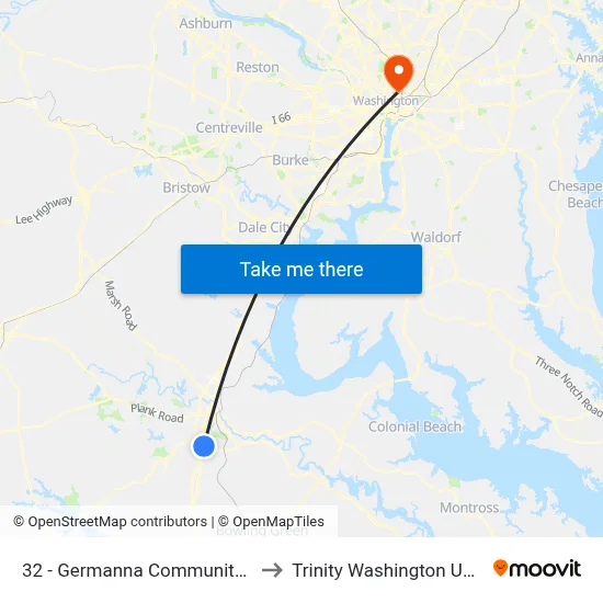 32 - Germanna Community College to Trinity Washington University map