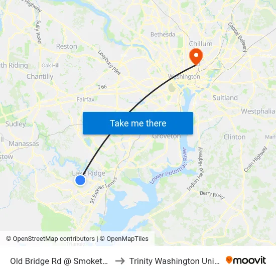 Old Bridge Rd @ Smoketown Rd to Trinity Washington University map