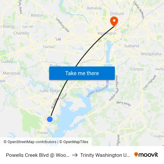 Powells Creek Blvd @ Woodmark Dr to Trinity Washington University map