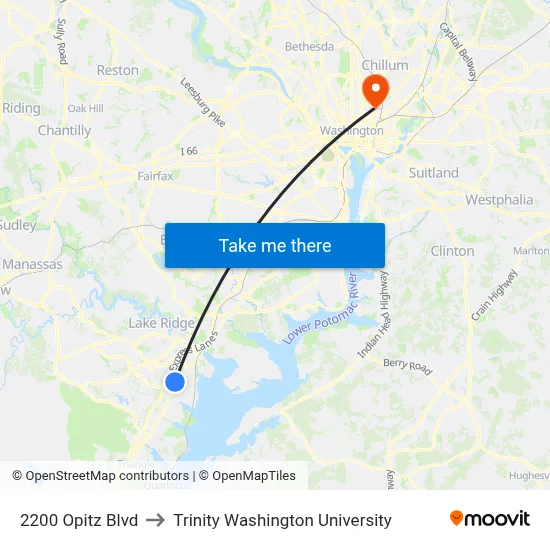2200 Opitz Blvd to Trinity Washington University map