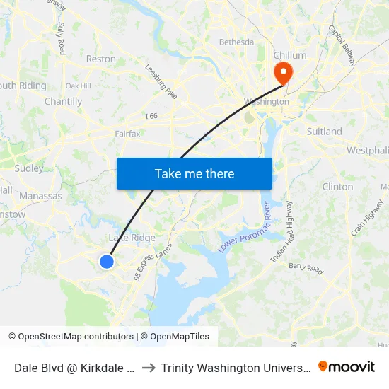 Dale Blvd @ Kirkdale Dr to Trinity Washington University map