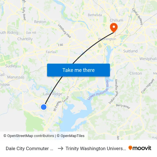 Dale City Commuter Lot to Trinity Washington University map