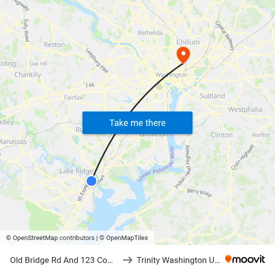 Old Bridge Rd And 123 Commuter Lot to Trinity Washington University map