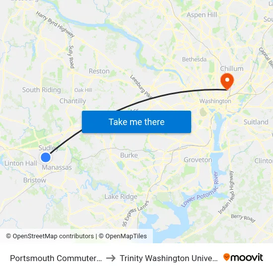 Portsmouth Commuter Lot to Trinity Washington University map