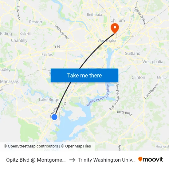 Opitz Blvd @ Montgomery Ave to Trinity Washington University map