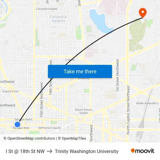 I St @ 18th St NW to Trinity Washington University map