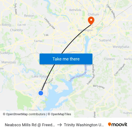 Neabsco Mills Rd @ Freedom High to Trinity Washington University map