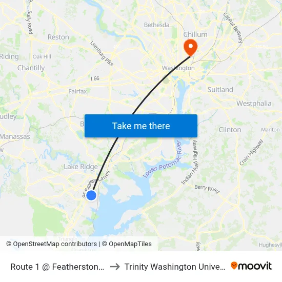 Route 1 @ Featherstone Rd to Trinity Washington University map