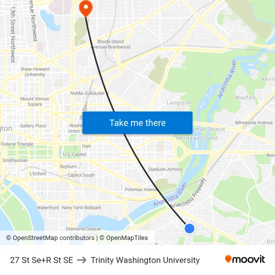 27 St Se+R St SE to Trinity Washington University map