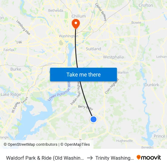 Waldorf Park & Ride (Old Washington Rd. & Smallwood Dr.) to Trinity Washington University map