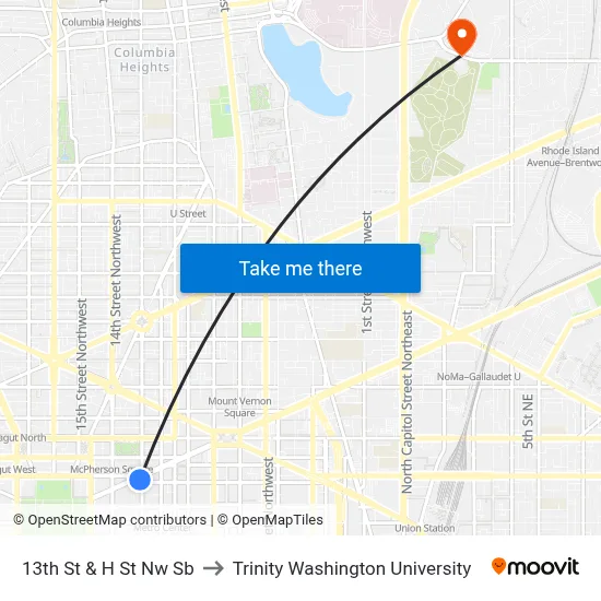 13th St & H St Nw Sb to Trinity Washington University map
