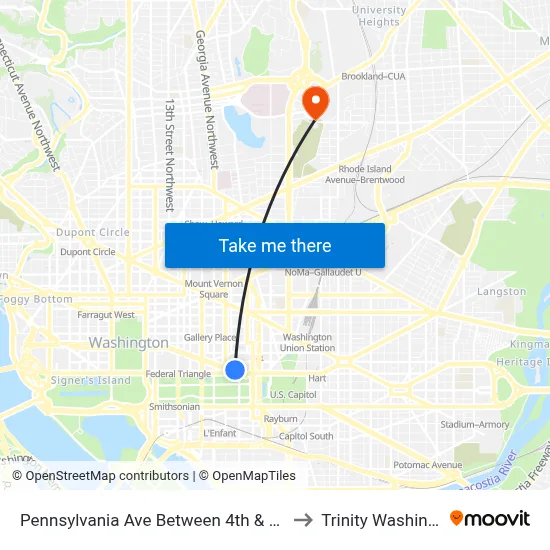 Pennsylvania Ave Between 4th & 6th St Nw (Canadian Embassy) to Trinity Washington University map