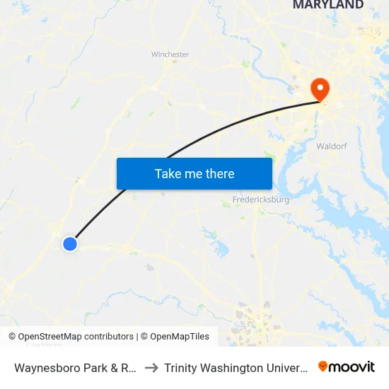 Waynesboro Park & Ride to Trinity Washington University map
