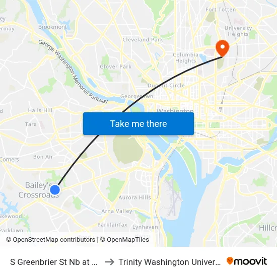 S Greenbrier St Nb at 850 to Trinity Washington University map