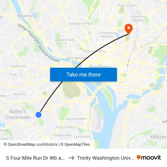 S Four Mile Run Dr Wb at 4600 to Trinity Washington University map