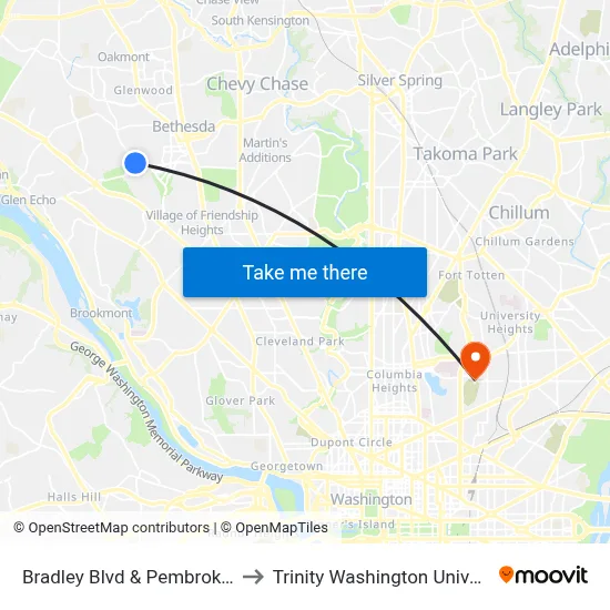 Bradley Blvd & Pembroke Rd to Trinity Washington University map