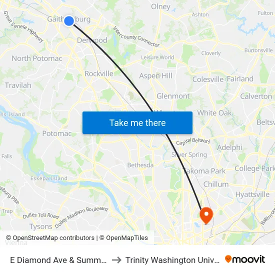 E Diamond Ave & Summit Ave to Trinity Washington University map