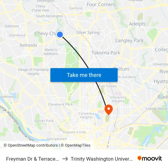 Freyman Dr & Terrace Dr to Trinity Washington University map