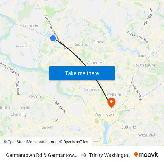 Germantown Rd & Germantown Marc Park & Ride to Trinity Washington University map