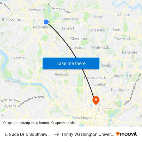 E Gude Dr & Southlawn Dr to Trinity Washington University map