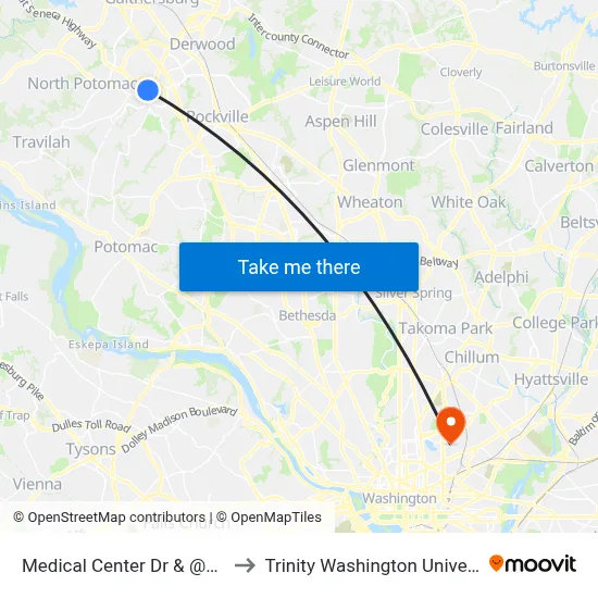 Medical Center Dr & @9711 to Trinity Washington University map