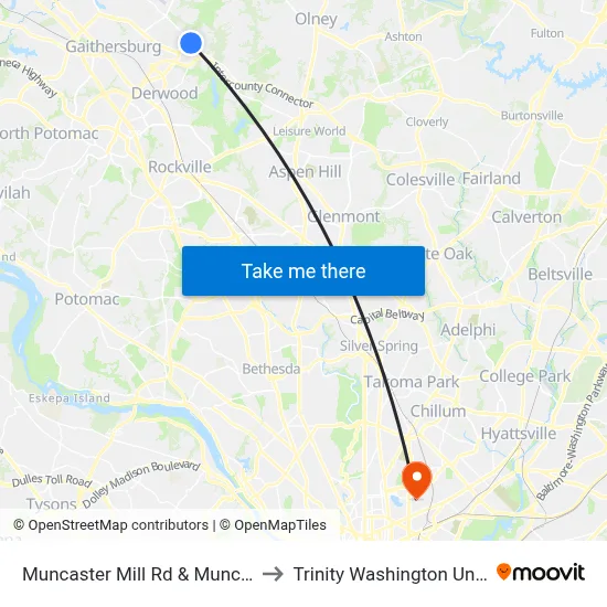Muncaster Mill Rd & Muncaster Rd to Trinity Washington University map