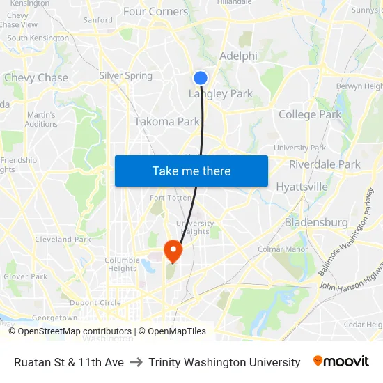 Ruatan St & 11th Ave to Trinity Washington University map